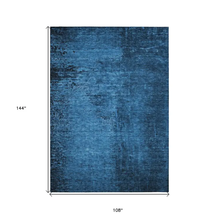 9' X 12' Navy Blue Abstract Washable Non Skid Indoor Outdoor Area Rug