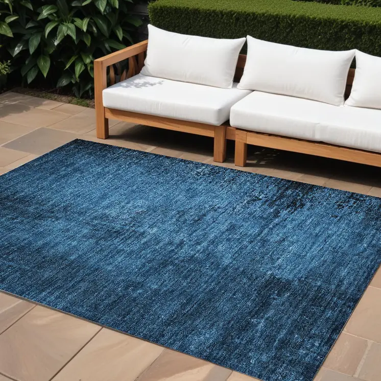 9' X 12' Navy Blue Abstract Washable Non Skid Indoor Outdoor Area Rug