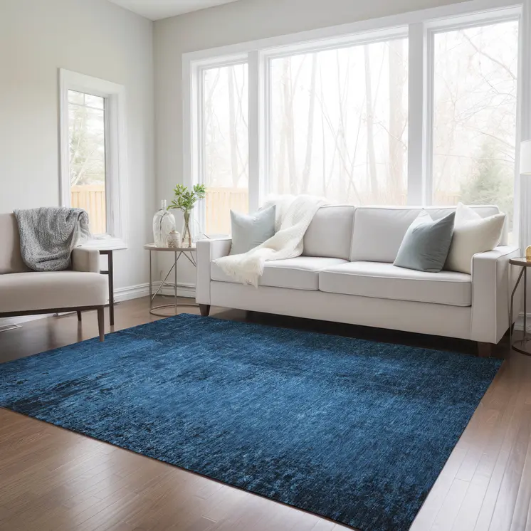 10' X 14' Navy Blue Abstract Washable Non Skid Indoor Outdoor Area Rug