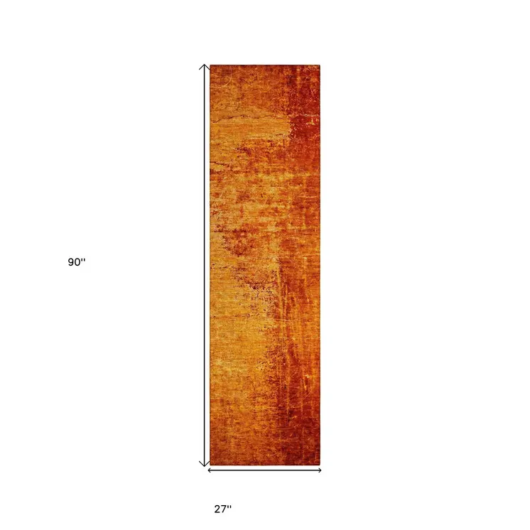 8' Runner Orange Abstract Washable Non Skid Indoor Outdoor Runner Rug