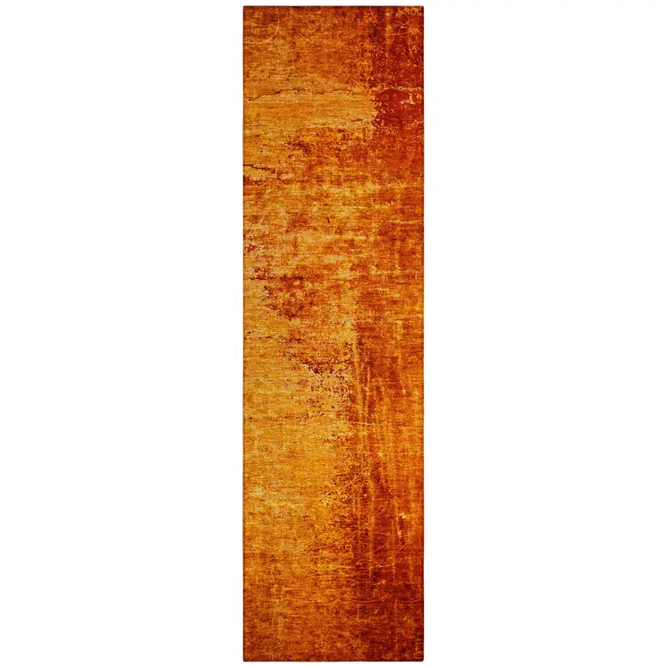8' Runner Orange Abstract Washable Non Skid Indoor Outdoor Runner Rug