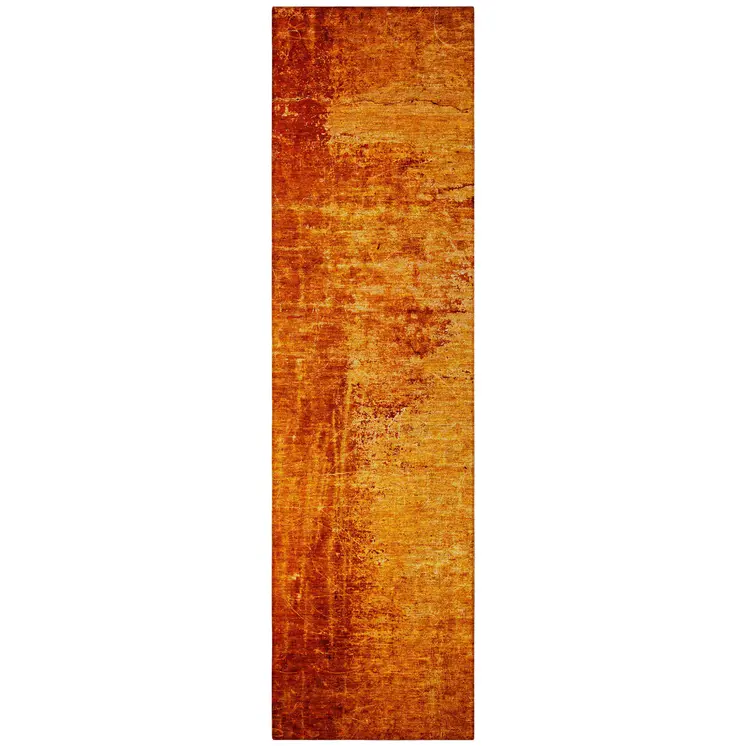 8' Runner Orange Abstract Washable Non Skid Indoor Outdoor Runner Rug