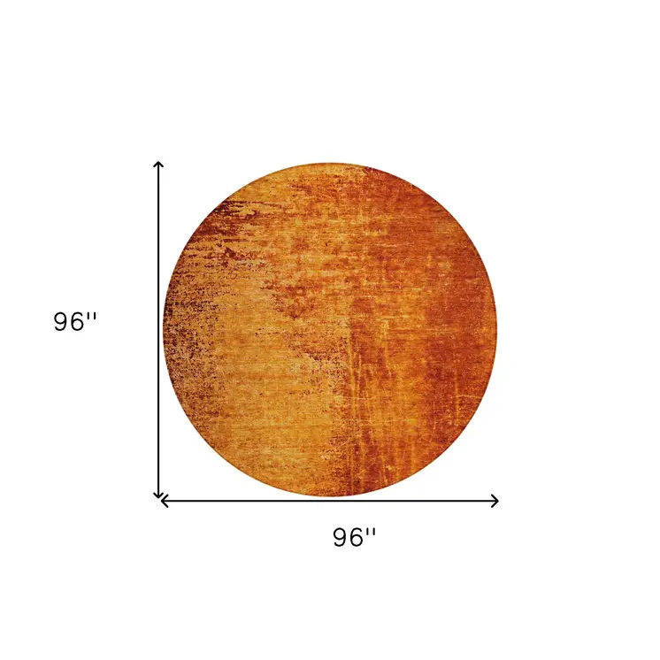 8' Round Orange Round Abstract Washable Non Skid Indoor Outdoor Area Rug