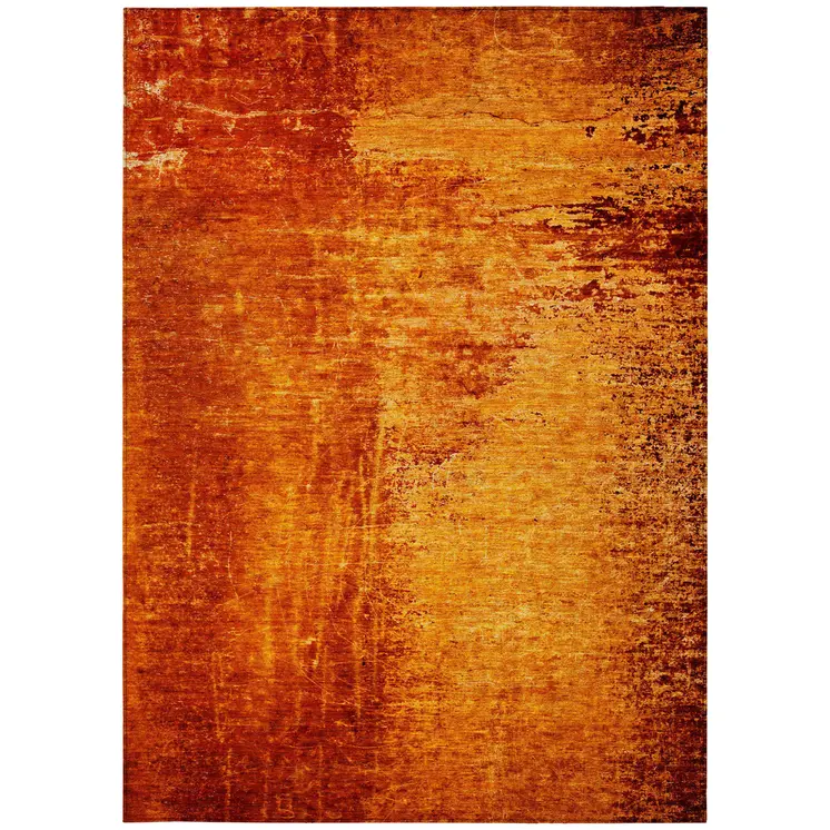 10' X 14' Orange Abstract Washable Non Skid Indoor Outdoor Area Rug