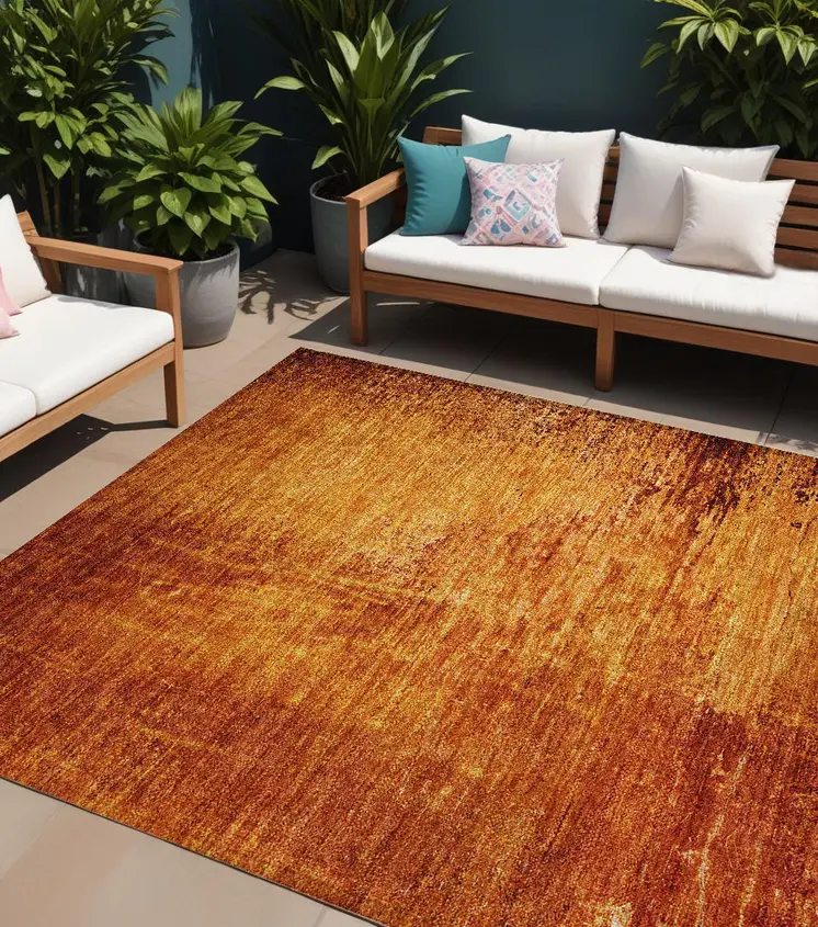 10' X 14' Orange Abstract Washable Non Skid Indoor Outdoor Area Rug