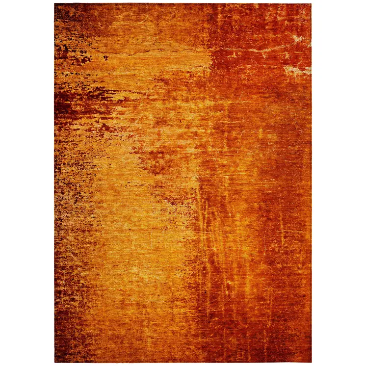 10' X 14' Orange Abstract Washable Non Skid Indoor Outdoor Area Rug