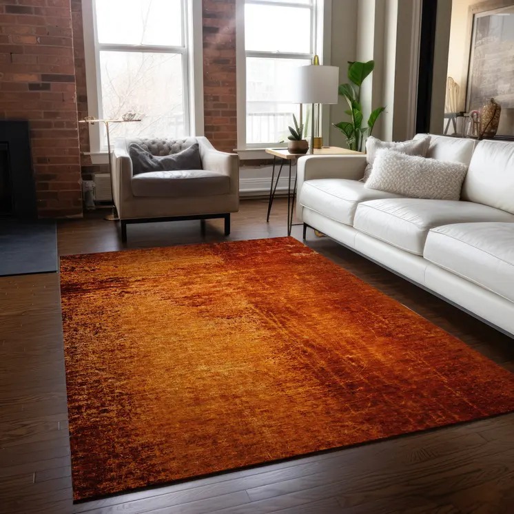 10' X 14' Orange Abstract Washable Non Skid Indoor Outdoor Area Rug