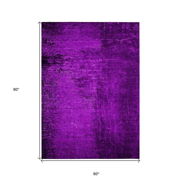 5' X 8' Purple Abstract Washable Non Skid Indoor Outdoor Area Rug