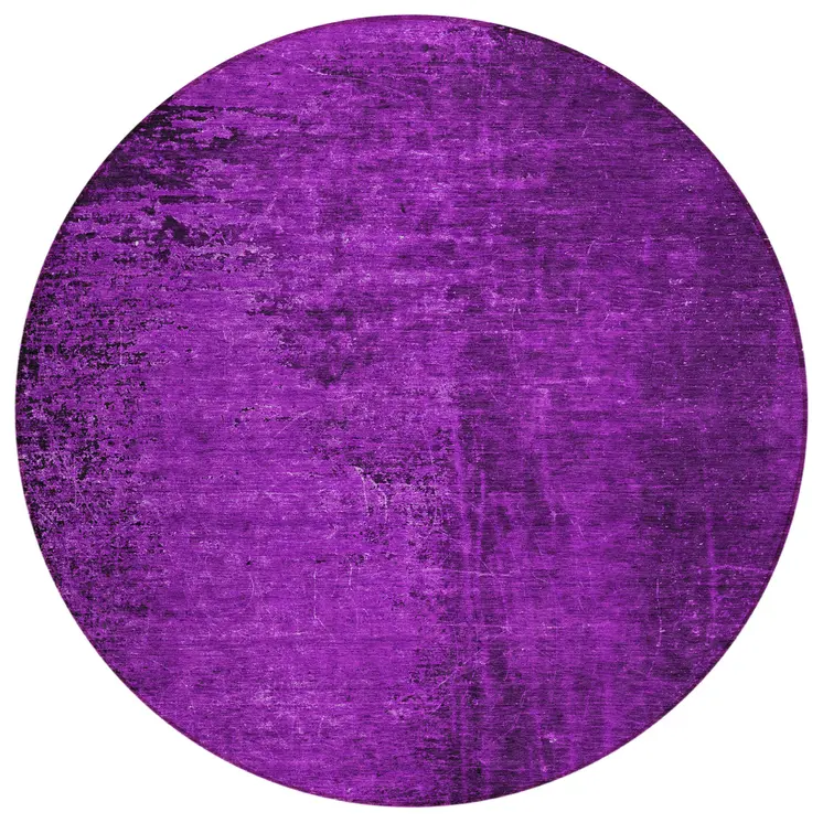 8' Round Purple Round Abstract Washable Non Skid Indoor Outdoor Area Rug