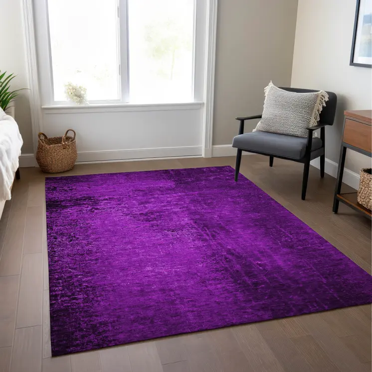8' X 10' Purple Abstract Washable Non Skid Indoor Outdoor Area Rug