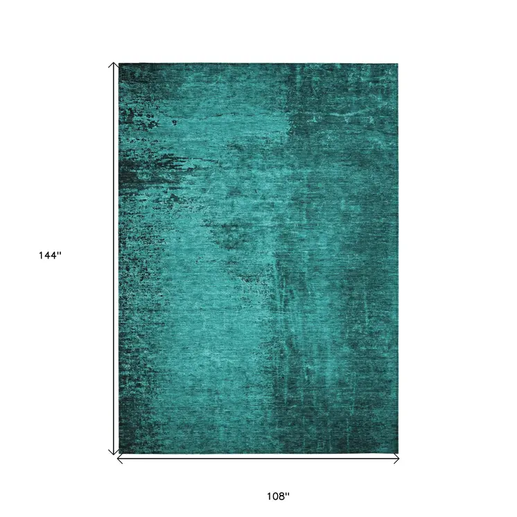 9' X 12' Teal Abstract Washable Non Skid Indoor Outdoor Area Rug