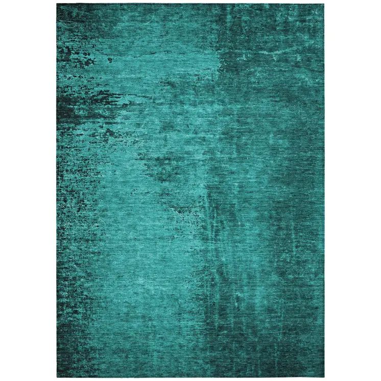 9' X 12' Teal Abstract Washable Non Skid Indoor Outdoor Area Rug