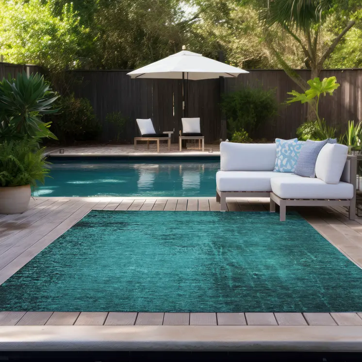 10' X 14' Teal Abstract Washable Non Skid Indoor Outdoor Area Rug