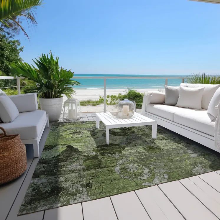 3' X 5' Green and Gray Abstract Washable Indoor Outdoor Area Rug
