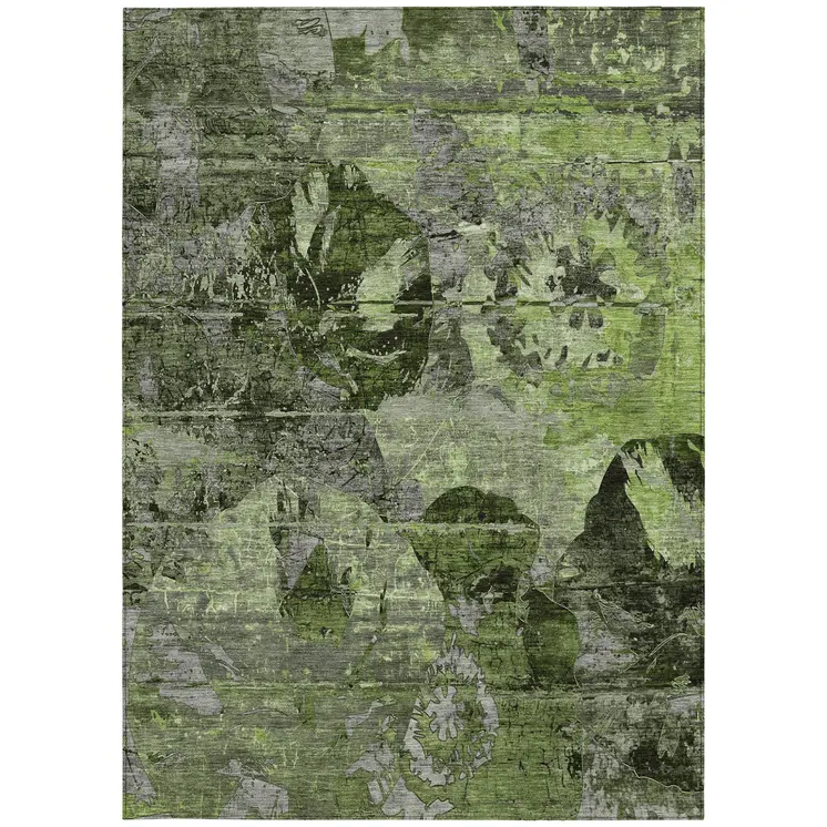 3' X 5' Green and Gray Abstract Washable Indoor Outdoor Area Rug