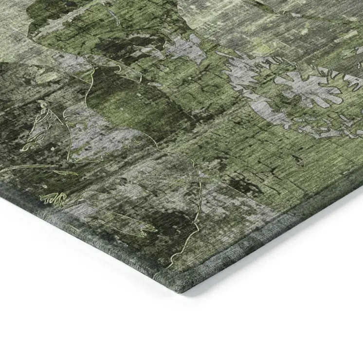 8' X 10' Green and Gray Abstract Washable Indoor Outdoor Area Rug