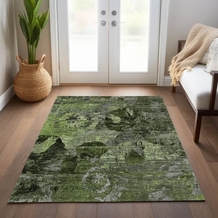 8' X 10' Green and Gray Abstract Washable Indoor Outdoor Area Rug