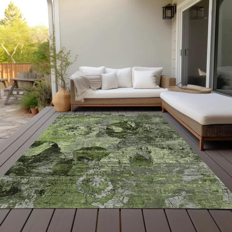 8' X 10' Green and Gray Abstract Washable Indoor Outdoor Area Rug