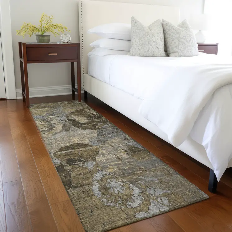 2' X 8' Brown Terracotta and Gray Abstract Washable Indoor Outdoor Runner Rug