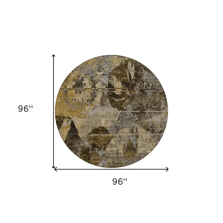 8' Round Brown Terracotta and Gray Round Floral Washable Non Skid Indoor Outdoor Area Rug