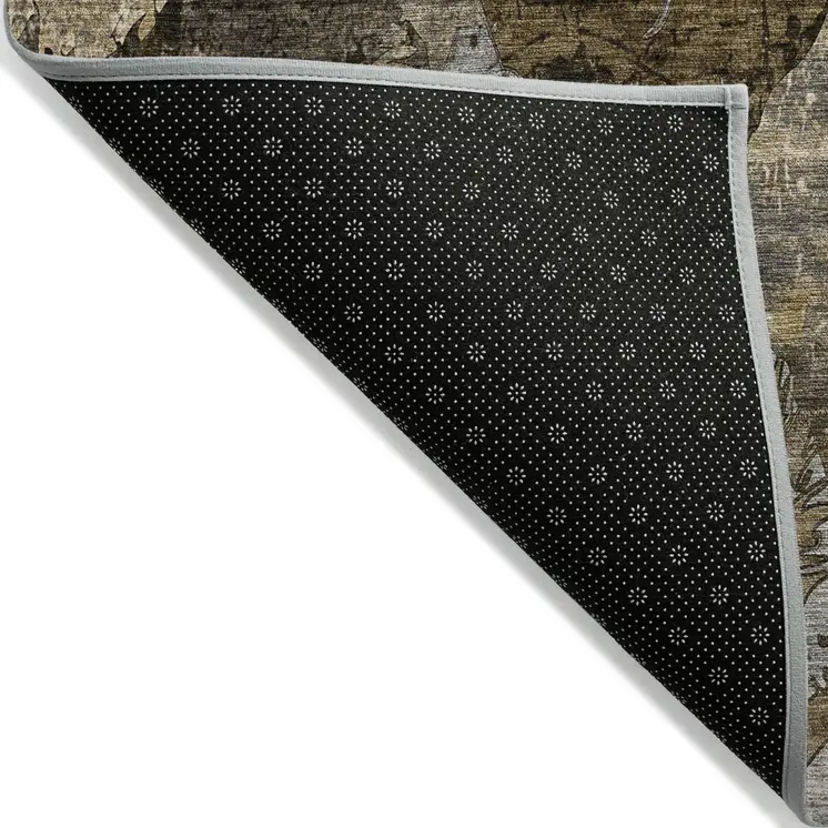 8' X 10' Brown Terracotta and Gray Floral Washable Non Skid Indoor Outdoor Area Rug