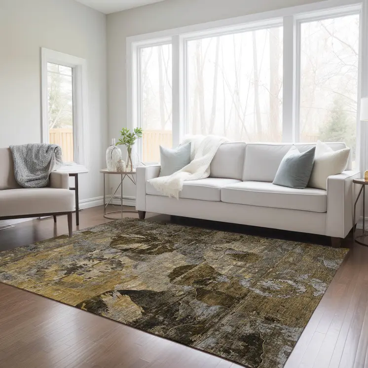 10' X 14' Brown Terracotta and Gray Abstract Washable Indoor Outdoor Area Rug