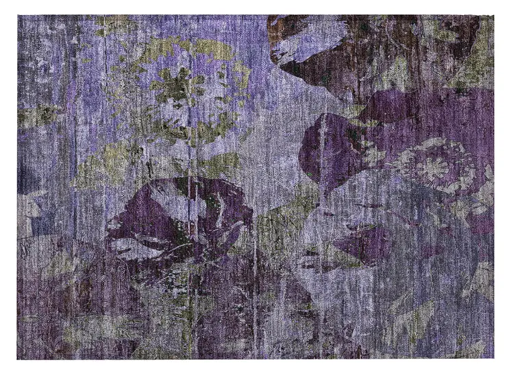 2' X 3' Purple and Green Floral Washable Non Skid Indoor Outdoor Area Rug