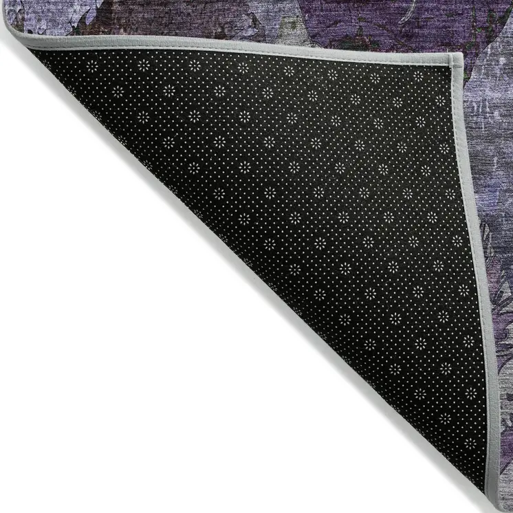 10' X 14' Purple and Green Floral Washable Non Skid Indoor Outdoor Area Rug