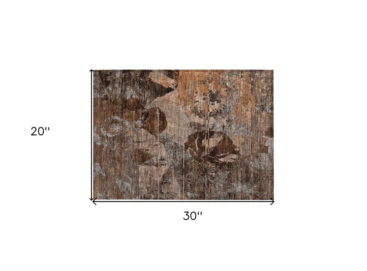 2' X 3' Brown Terracotta and Gray Floral Washable Non Skid Indoor Outdoor Area Rug