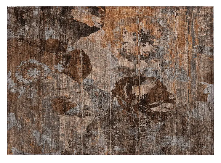 2' X 3' Brown Terracotta and Gray Floral Washable Non Skid Indoor Outdoor Area Rug