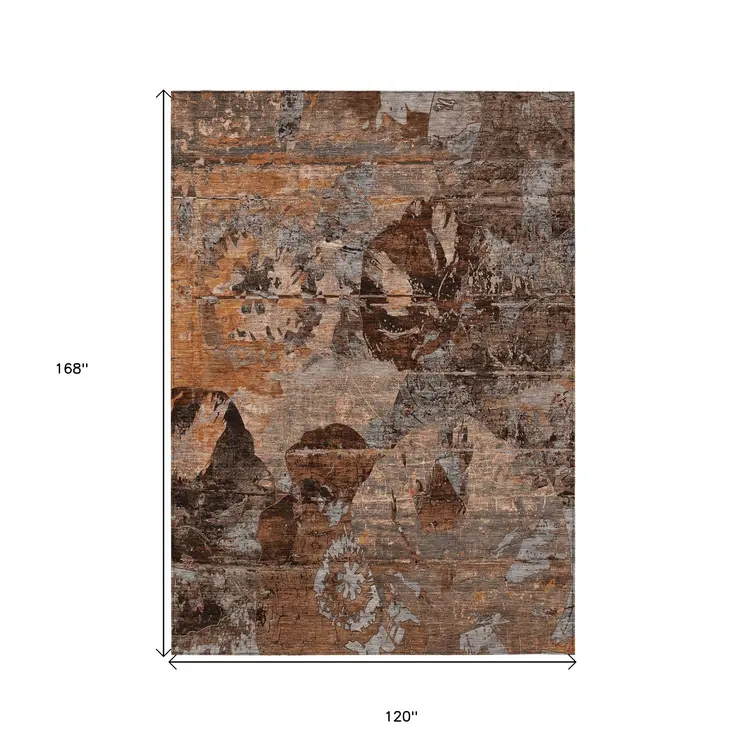 10' X 14' Brown Terracotta and Gray Abstract Washable Indoor Outdoor Area Rug