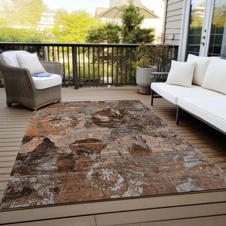 10' X 14' Brown Terracotta and Gray Abstract Washable Indoor Outdoor Area Rug