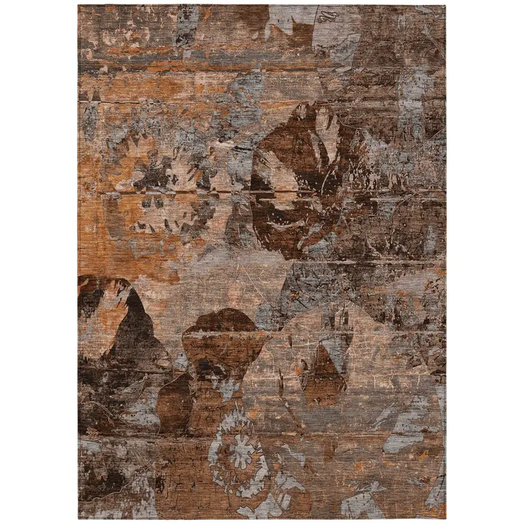 10' X 14' Brown Terracotta and Gray Abstract Washable Indoor Outdoor Area Rug