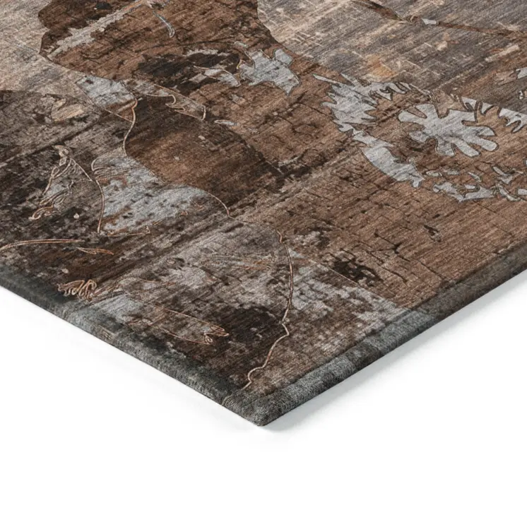 10' X 14' Brown Terracotta and Gray Abstract Washable Indoor Outdoor Area Rug