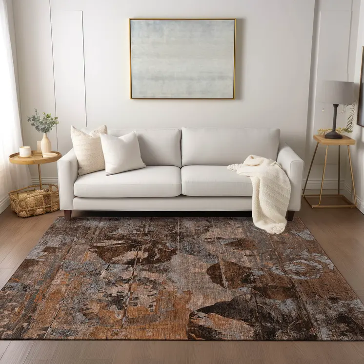 10' X 14' Brown Terracotta and Gray Abstract Washable Indoor Outdoor Area Rug