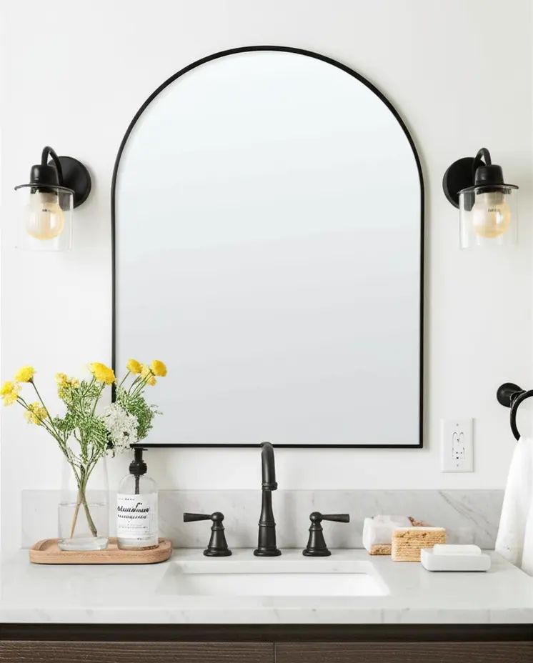 39" Black Arch Metal Framed Bathroom Vanity Mirror