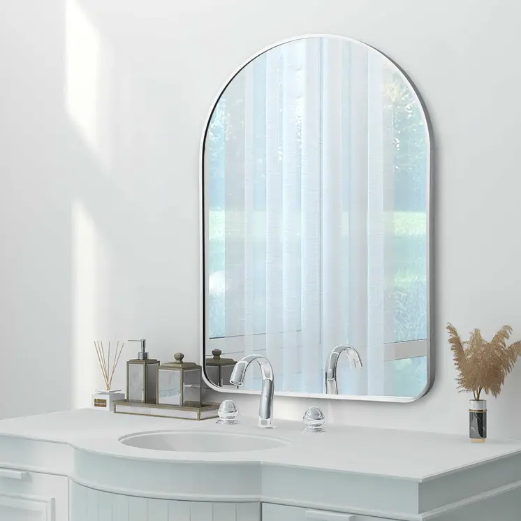 39" Silver Arch Metal Framed Bathroom Vanity Mirror