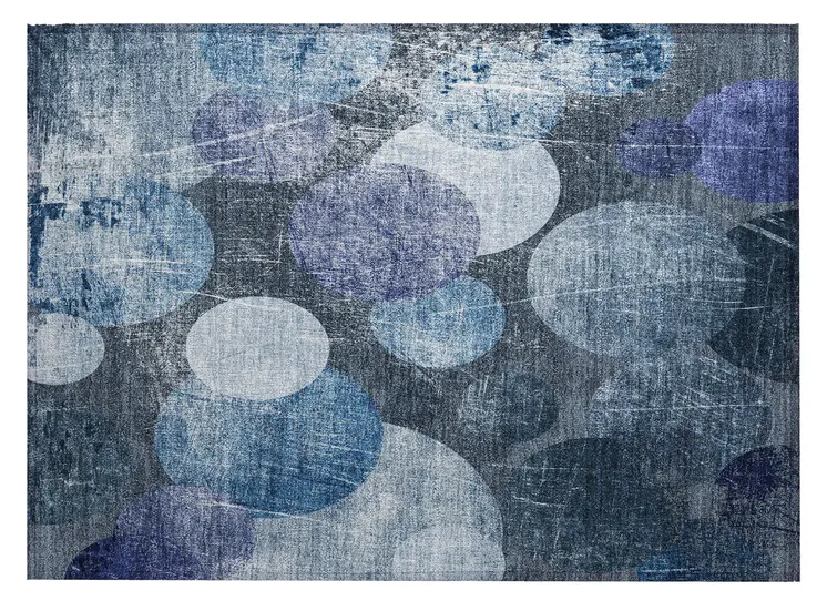 2' X 3' Gray and Blue Abstract Washable Non Skid Indoor Outdoor Area Rug