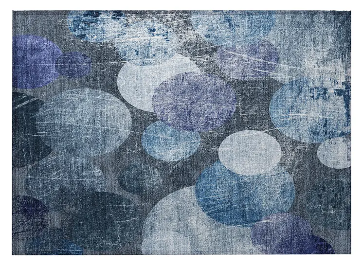 2' X 3' Gray and Blue Abstract Washable Non Skid Indoor Outdoor Area Rug