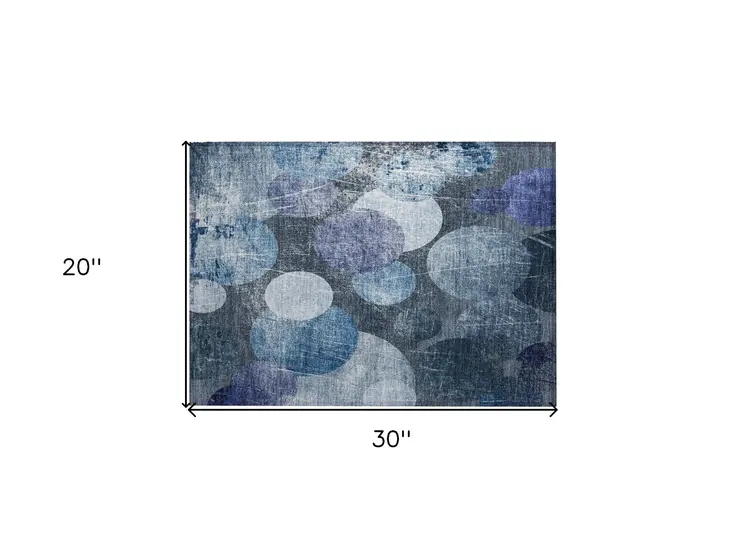 2' X 3' Gray and Blue Abstract Washable Non Skid Indoor Outdoor Area Rug