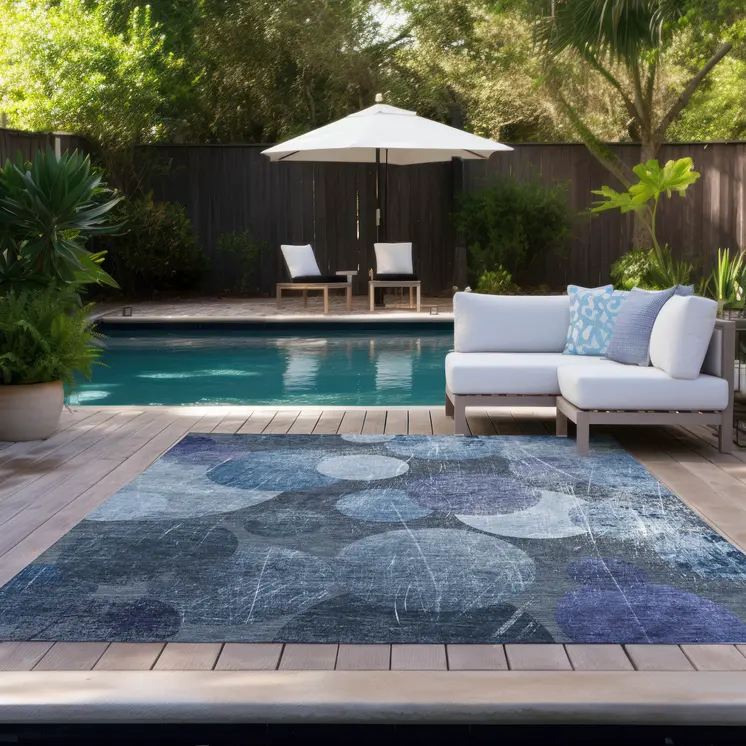 9' X 12' Gray And Blue Abstract Washable Indoor Outdoor Area Rug
