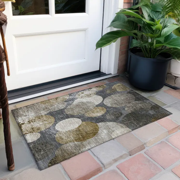 2' X 3' Brown Beige and Ivory Abstract Washable Non Skid Indoor Outdoor Area Rug
