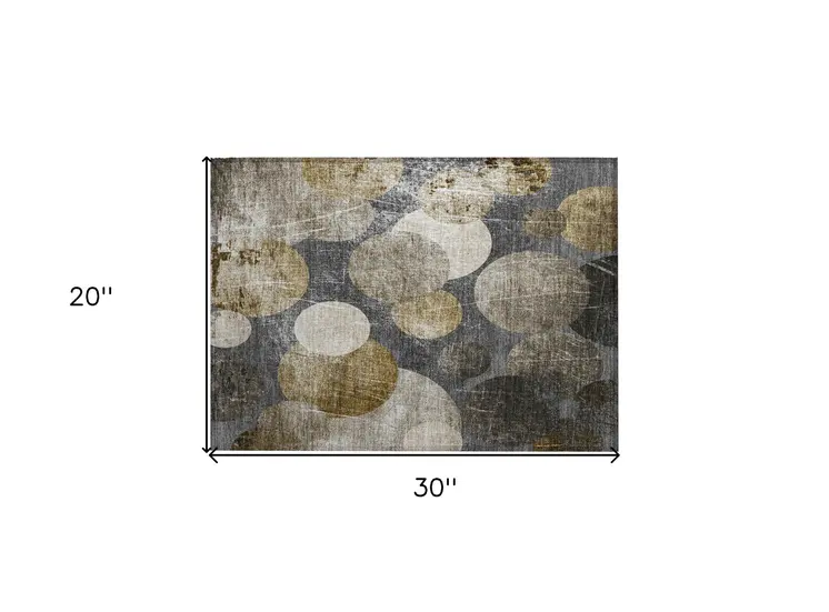 2' X 3' Brown Beige and Ivory Abstract Washable Non Skid Indoor Outdoor Area Rug