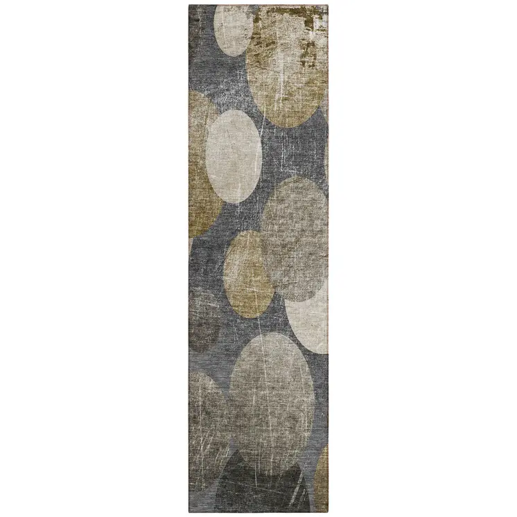 2' X 8' Brown Beige and Ivory Abstract Washable Non Skid Indoor Outdoor Runner Rug