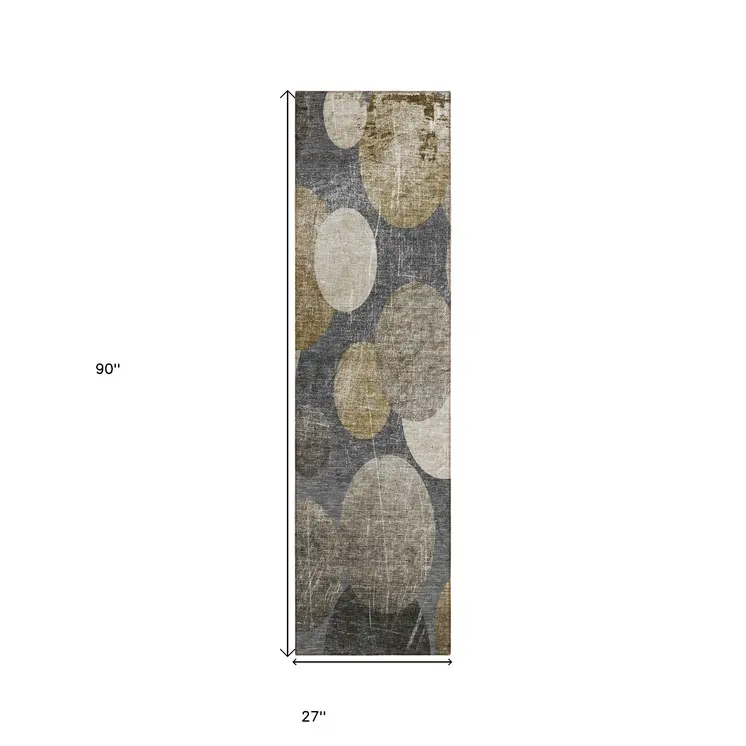 2' X 8' Brown Beige and Ivory Abstract Washable Non Skid Indoor Outdoor Runner Rug