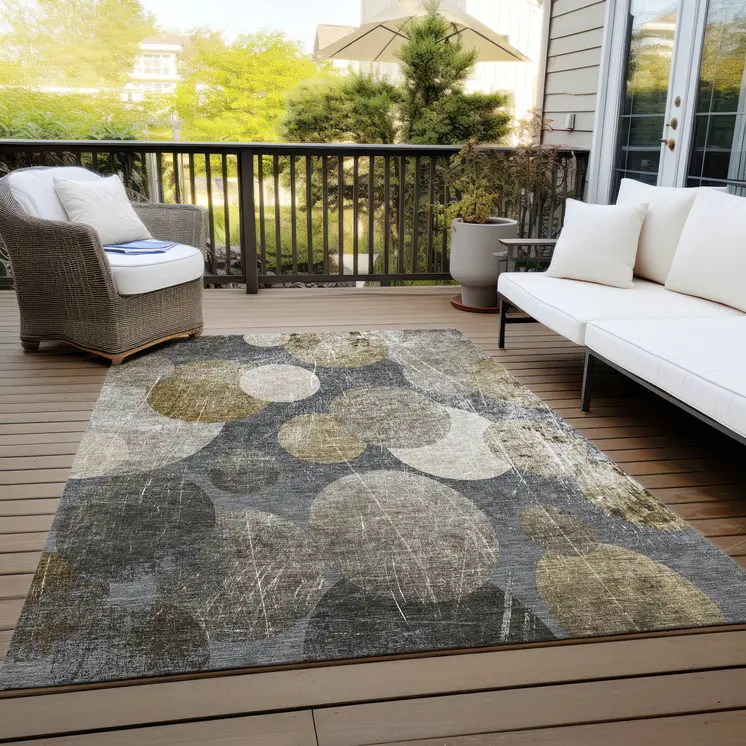 8' X 10' Brown Beige and Ivory Abstract Washable Non Skid Indoor Outdoor Area Rug