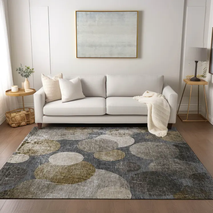 8' X 10' Brown Beige and Ivory Abstract Washable Non Skid Indoor Outdoor Area Rug