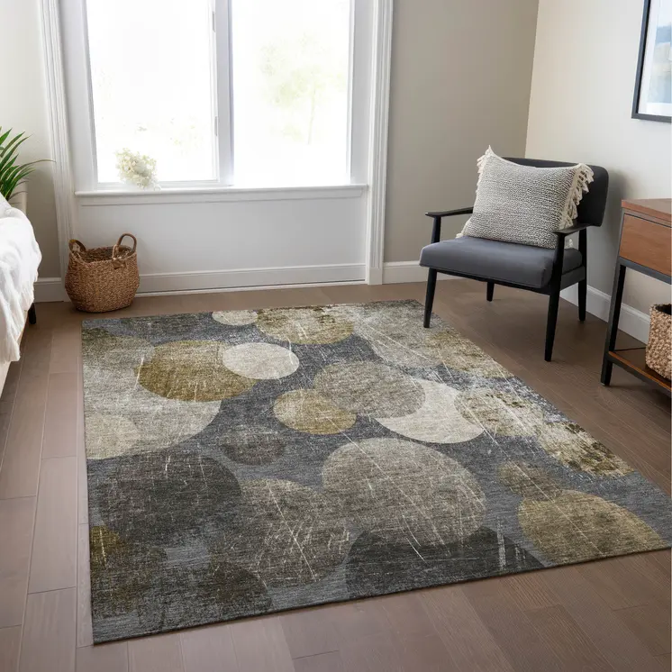 8' X 10' Brown Beige and Ivory Abstract Washable Non Skid Indoor Outdoor Area Rug