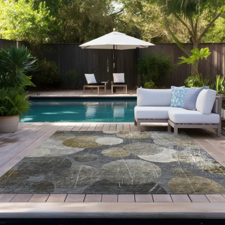 8' X 10' Brown Beige and Ivory Abstract Washable Non Skid Indoor Outdoor Area Rug