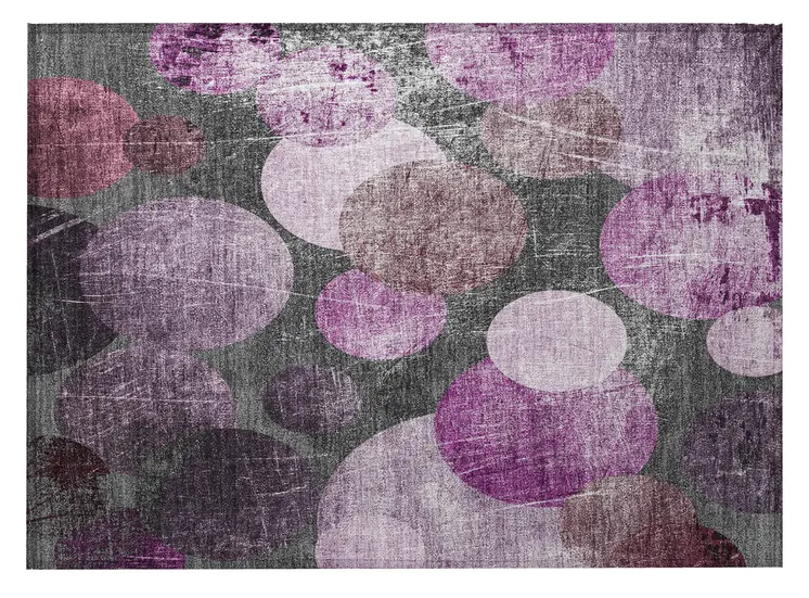 2' X 3' Gray and Purple Abstract Washable Non Skid Indoor Outdoor Area Rug